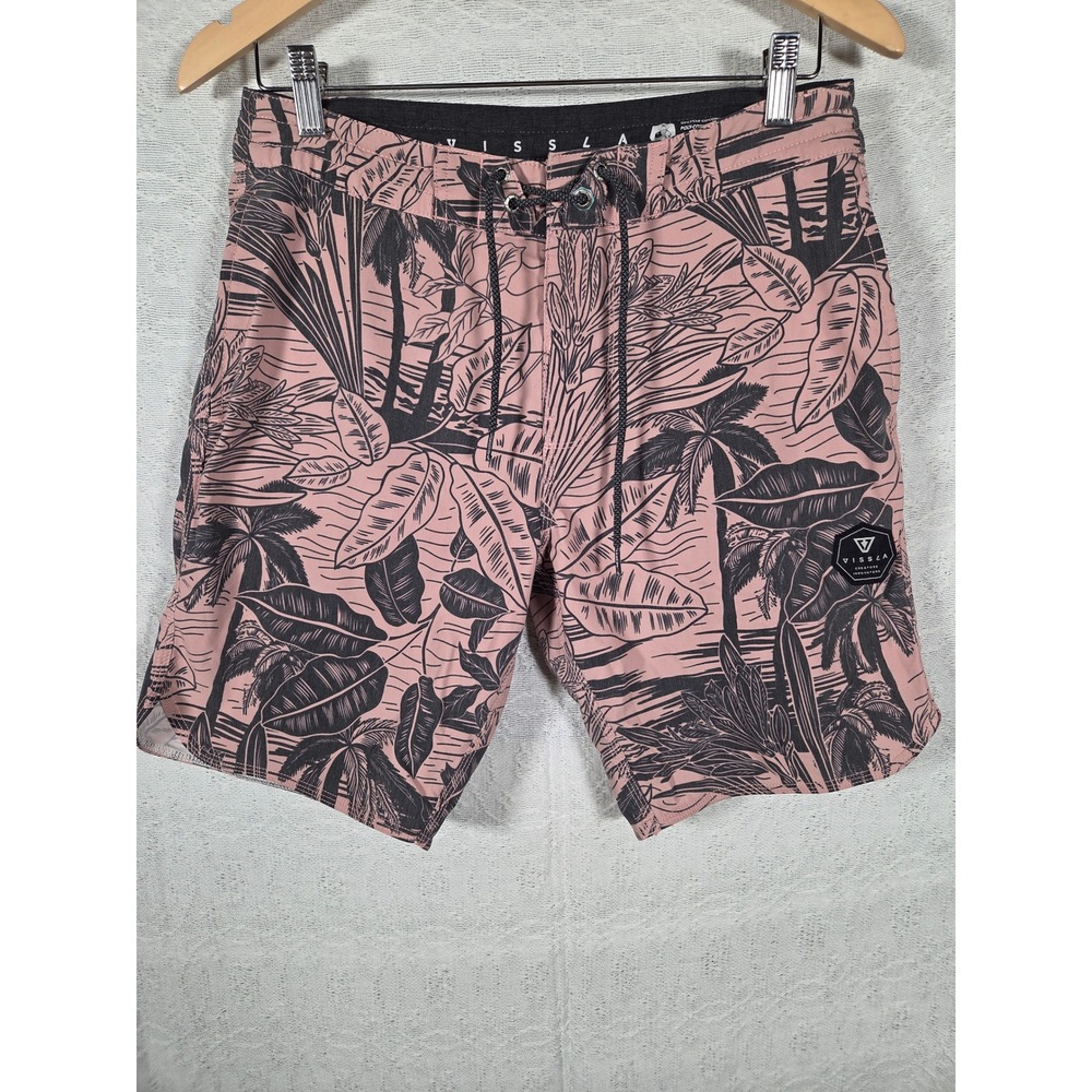 Vissla Mens Pink Tropical Upcycle Coconut Beach Pool Party Board Shorts Size 29